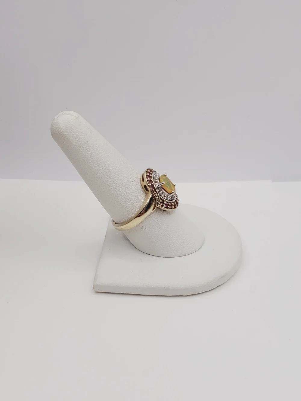 Opal Halo Ring In Yellow Gold - 925 Sterling Silver